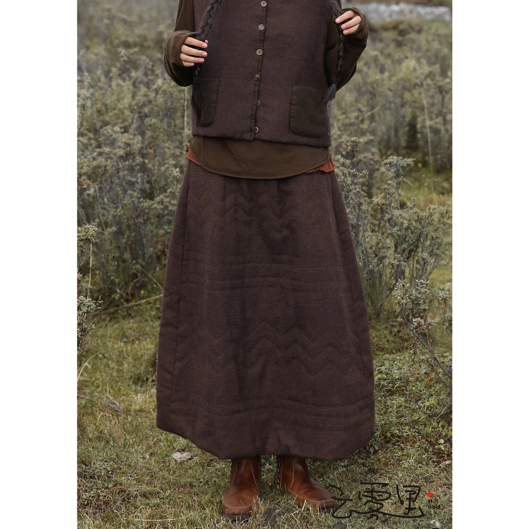 云雾里 原创设计复古文艺宽松大气自由随性羊毛混纺棉半裙 3132