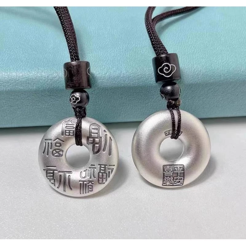 吊坠足银 999纯银男女情侣项链平安扣吊坠百福足银个性挂饰新中式