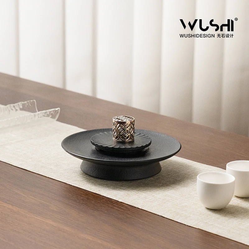 无石家居高端乌拉圭黑金石双层壶承轻奢高档紫砂壶杯托手工茶杯垫