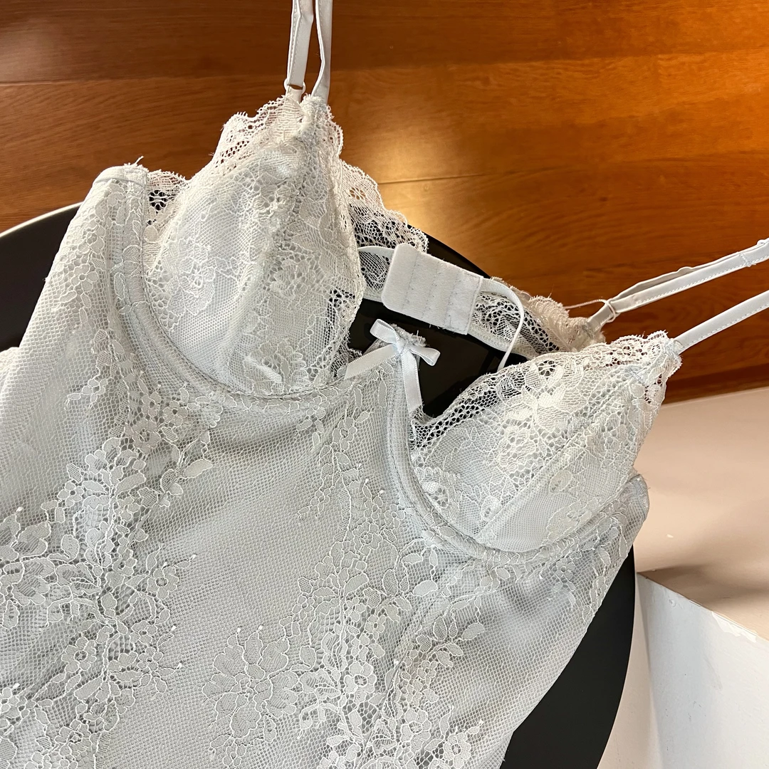 闭店青仓【舒芙蕾】蕾丝蓝色睡裙性感纯欲带钢圈轻奢