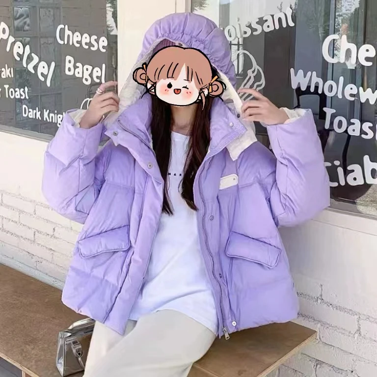 1407冬季女士木耳边可爱甜美连帽羽绒服