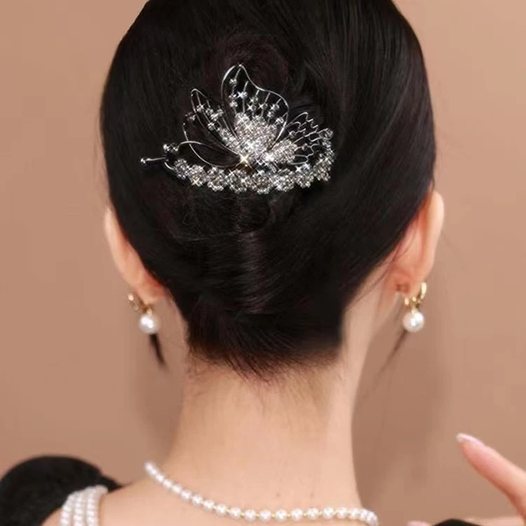 秋冬新款时尚轻奢满钻锆石气质蝶恋花扭扭夹百搭古风精致发卡素款