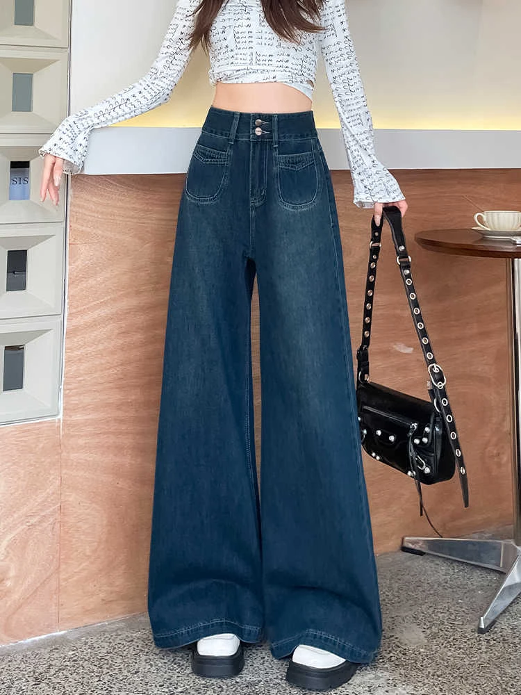 【YY】高腰阔腿牛仔裤女2024新秋款慵懒宽松直筒垂感拖地裤子