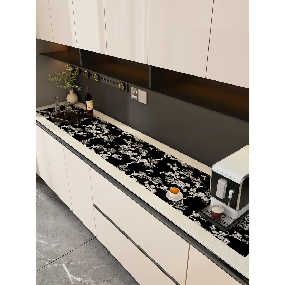 法式电视柜台面保护垫黑色餐边柜垫子酒柜桌布鞋柜防脏复古高级感