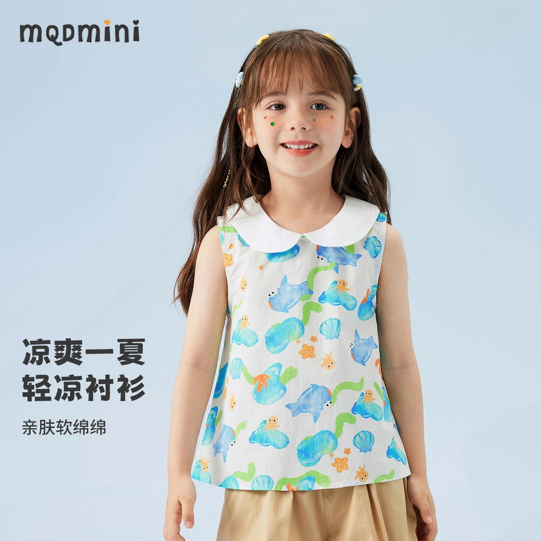 MQDMINI女童衬衫夏装中小童宝宝无袖翻领亲肤透气584220103YF
