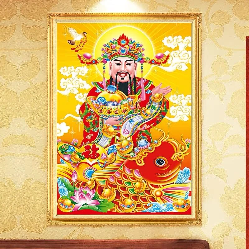 十字绣套件：定制款财神爷.75×110大格四股线绣
