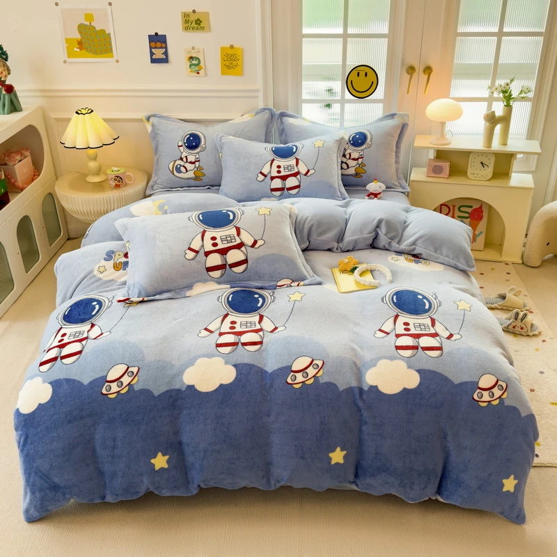 A类双面牛奶绒四件套秋冬法莱绒珊瑚绒双面加绒被套床上四件套绒