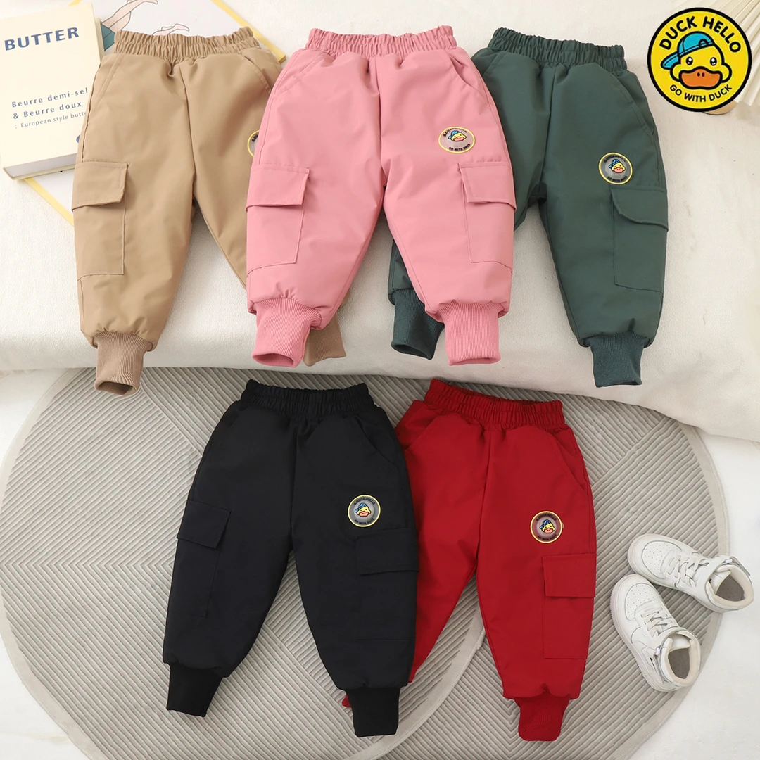 (羊毛蚕丝棉裤)哈罗小黄鸭儿童工装棉裤加厚保暖冬季新款男女童