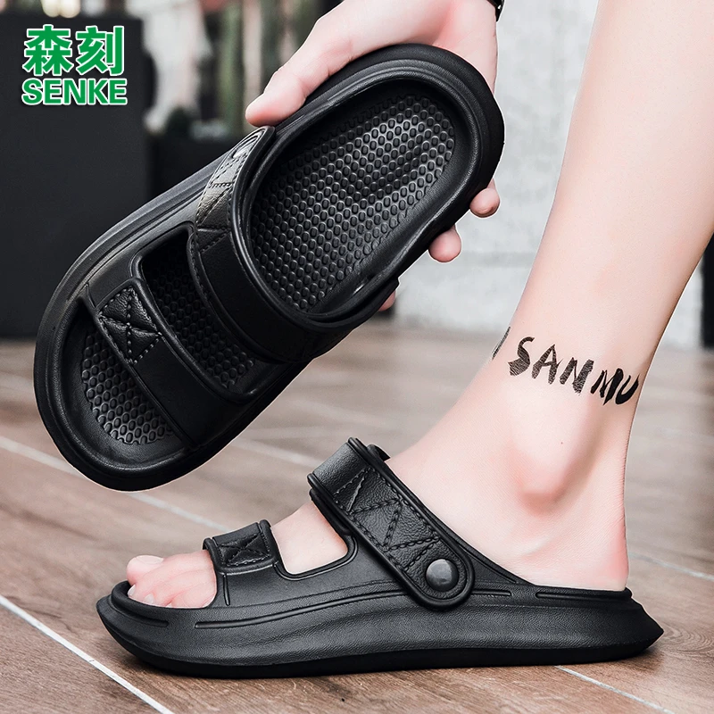 森刻男款休闲凉拖鞋夏季休闲户外透气软底舒适情侣两穿一字凉拖鞋