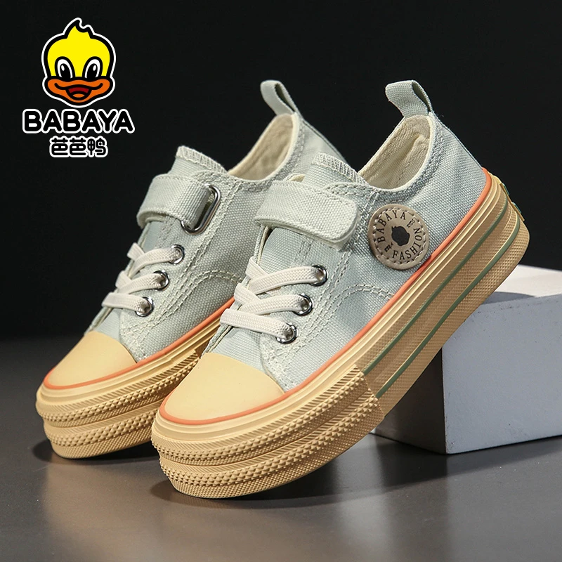 芭芭鸭儿童低帮帆布鞋2025春秋新款女童多巴胺色板鞋男童休闲单鞋