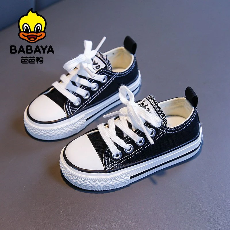 芭芭鸭帆布鞋宝宝学步鞋2025春秋新款低帮男童休闲小白鞋女童单鞋