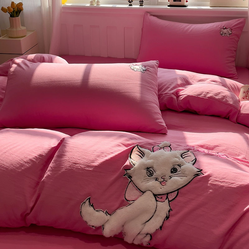 超柔软-新款公主风玛丽猫水洗棉贴布绣四件套学生宿舍床上用品