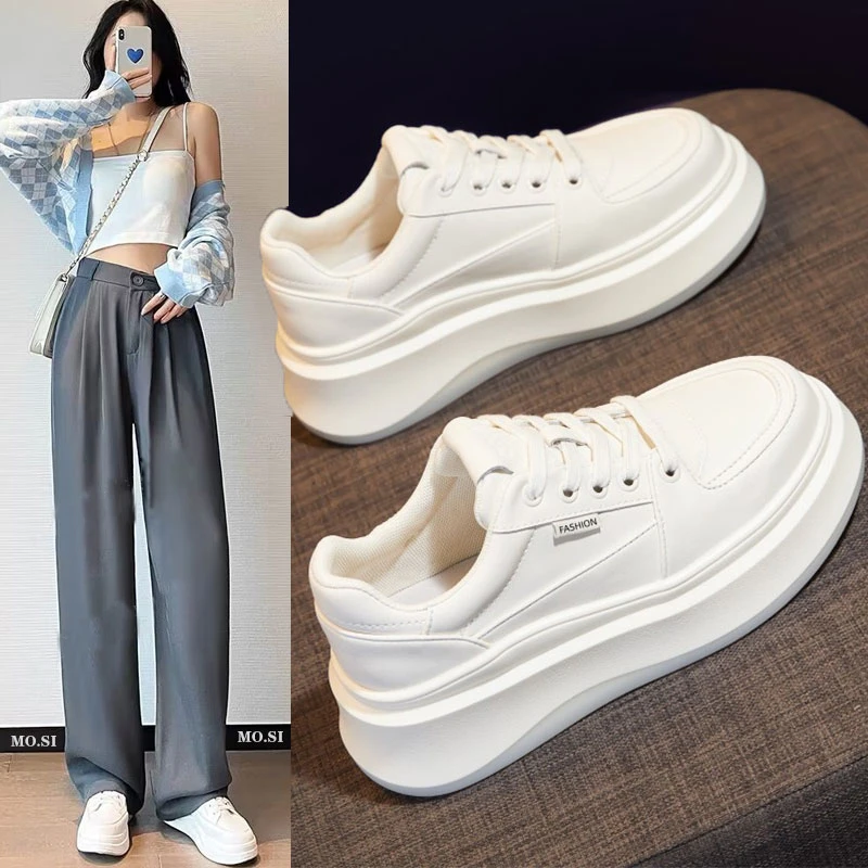 女鞋小码34增高6cm真皮小白鞋女2023新款秋季小个子休闲运动板鞋