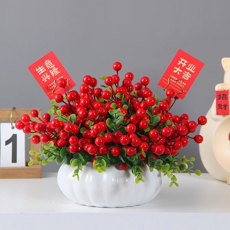 红果发财果仿真花假花红色喜庆装饰开业庆典乔迁新居新年装饰花艺