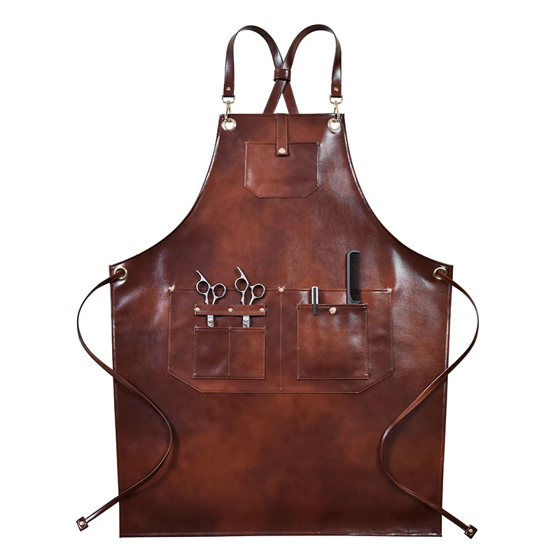 印字调酒宠物美发师烫染不粘毛无袖皮革防水复古油头工作软皮围裙
