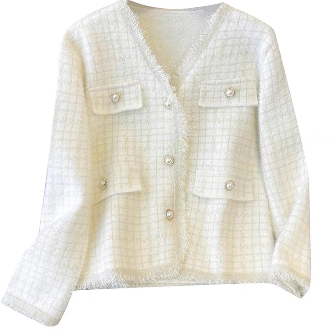 CC千鸟格女装秋冬季小香风开衫外套洋气时髦韩版百搭款