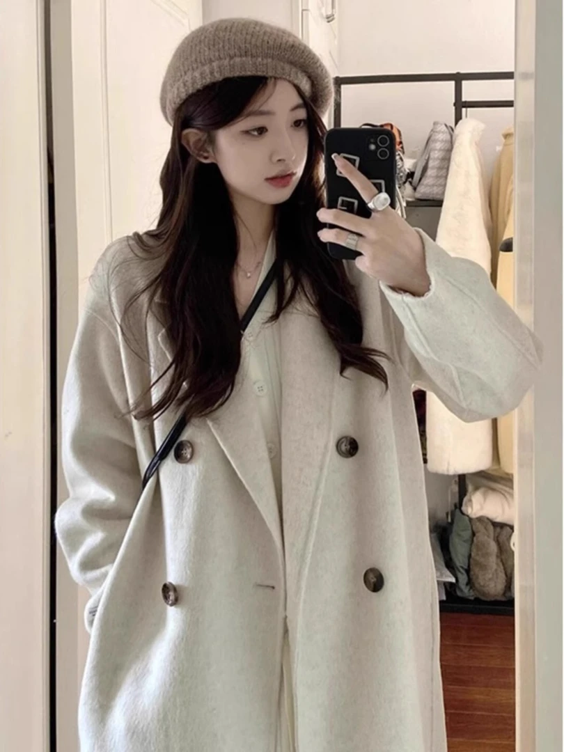 高个子双面呢子大衣女加长款2024秋冬新款高级感韩系爆款毛呢外套