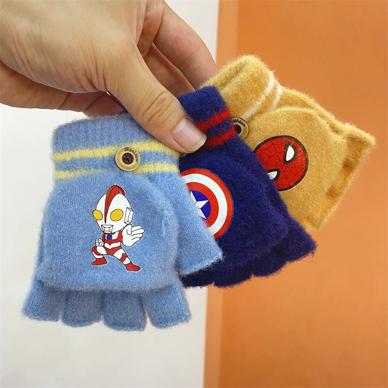 奥特曼儿童半指手套男童冬天保暖冬季幼儿园宝宝小学生男孩女翻盖
