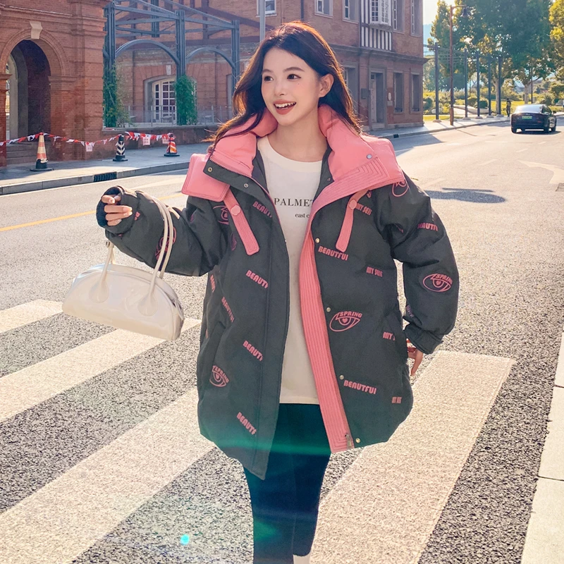 DEJIBVU/大季保暖羽绒服胖mm200-300特大码印花显瘦不臃肿8815