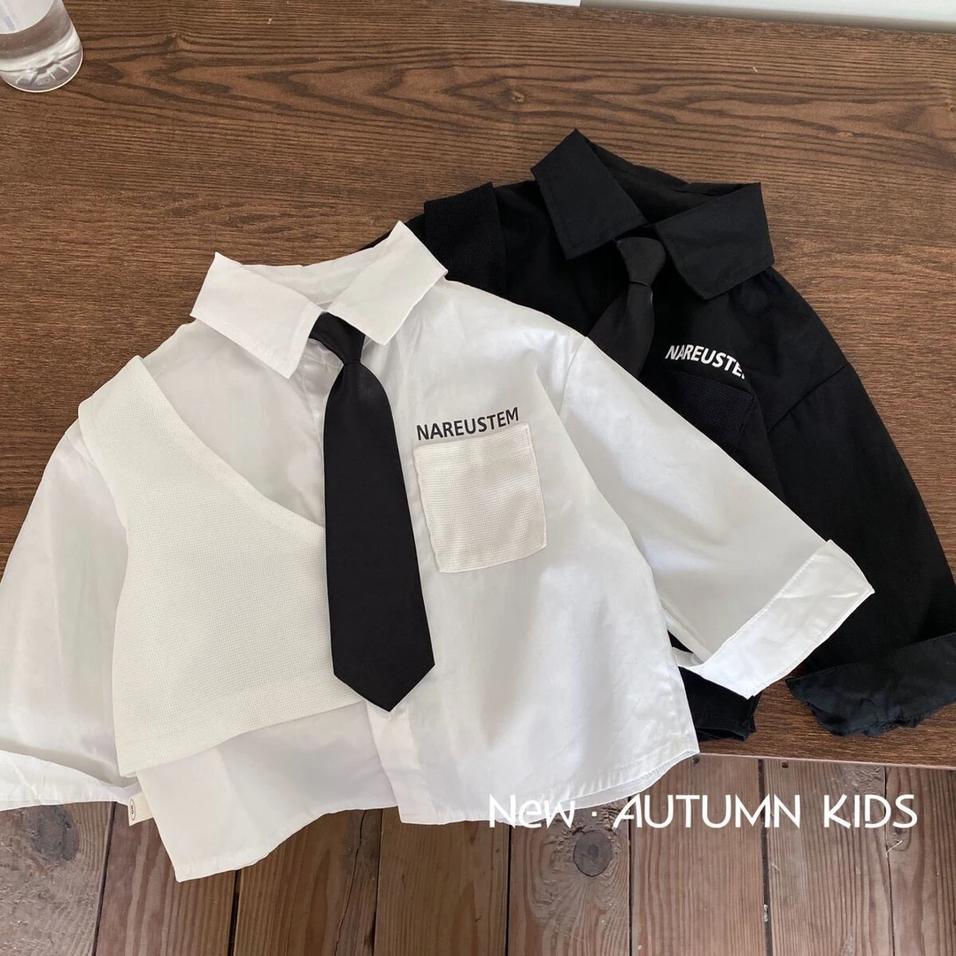童装男童帅气衬衫秋装2025新款洋气儿童长袖拼接衬衣宝宝百搭韩版