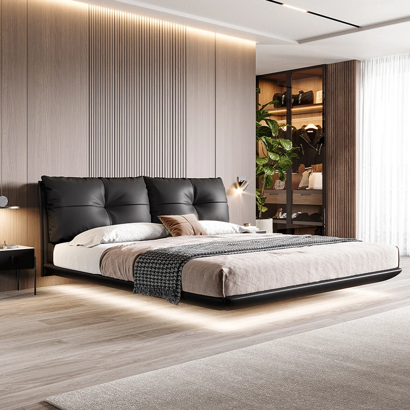 【Mitto双靠背床】意式极简真皮悬浮床黑色双人主卧室婚床【达人】