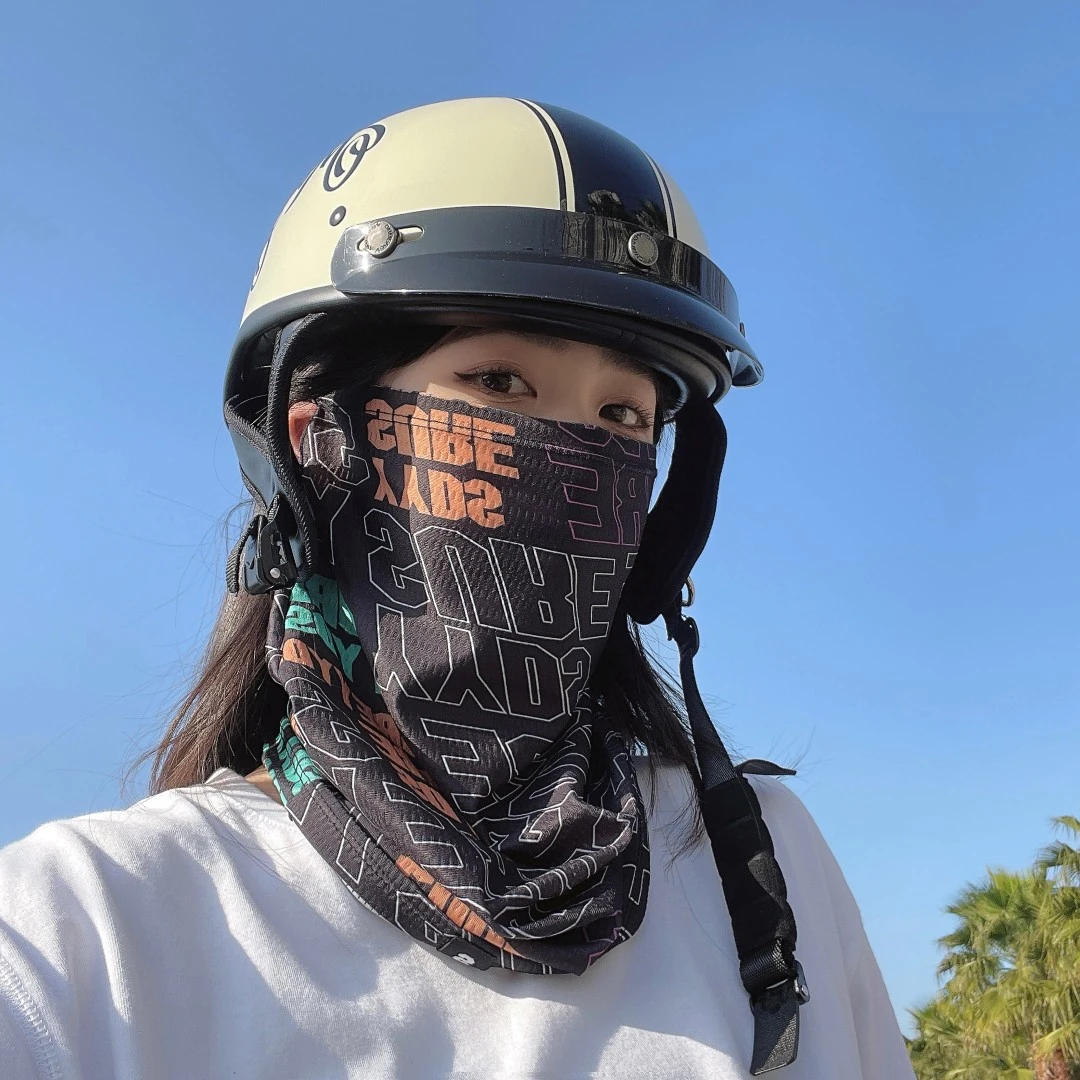夏天骑行防晒面罩女字母拼色冰丝围脖遮脸男款高颜值防晒冰袖脸罩