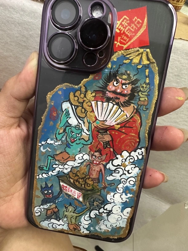 朱砂手机壳夹画手绘文创手机背贴