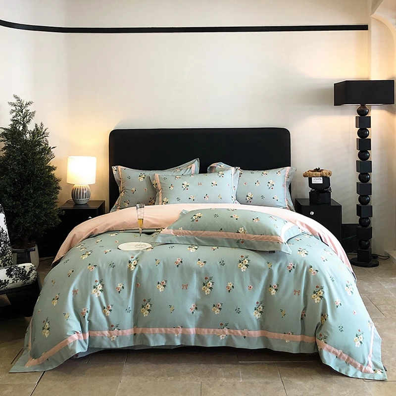 高端长绒棉磨毛四件套全棉加厚田园风秋冬保暖被套纯棉冬床上用品