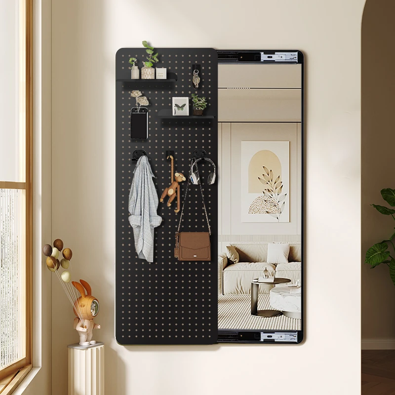 金属洞洞板穿衣镜隐藏式推拉关闭全身镜子贴墙壁挂玄关试衣镜