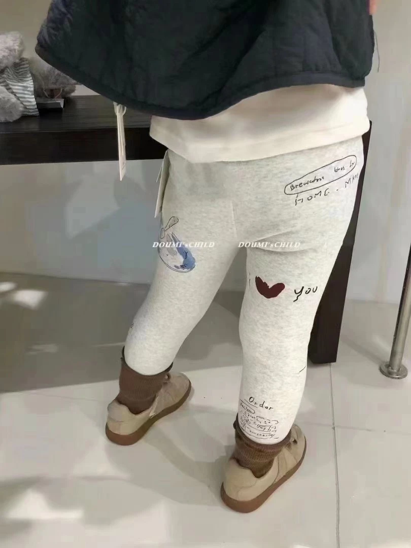 MOOTEA96093花灰色涂鸦儿童加绒打底裤小童