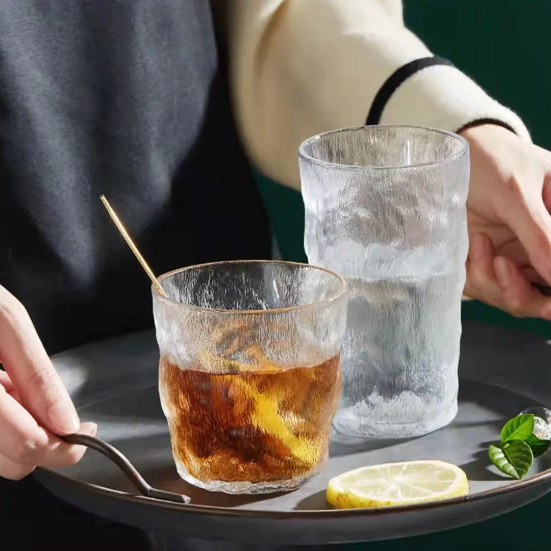 【两只】冰川纹玻璃杯透明家用磨砂杯高颜值泡茶杯加厚ins酒杯树纹0