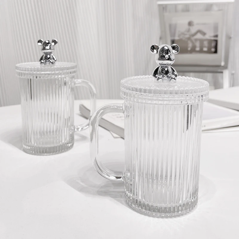 【粉丝福利】ins风小熊玻璃杯高颜值带盖咖啡杯喝水杯牛奶杯网红