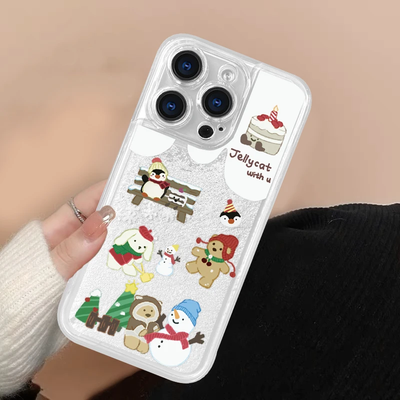会动的雪花白沙流沙壳适用华为/VIVO/OPPO/苹果型号雪中派对