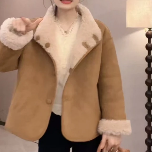 秋冬皮毛一体毛毛外套双面穿名媛气质女士上衣休闲