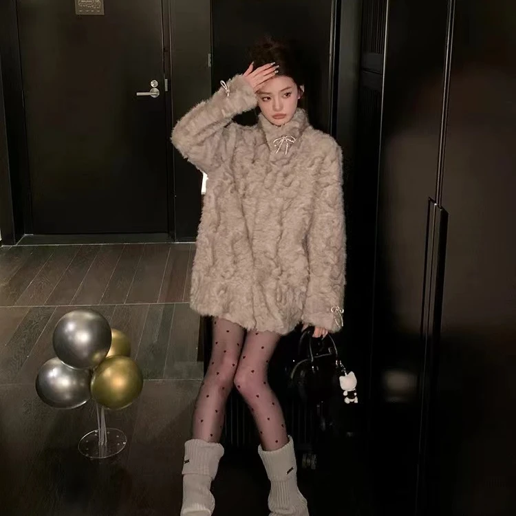 2024新款月光少女立领短款毛毛外套女