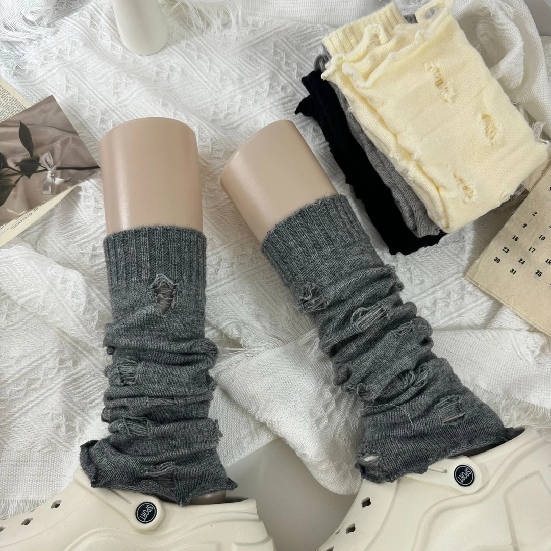 破洞针织袜套jk辣妹女个性y2k亚文化堆堆袜秋冬季学院风日系喇叭