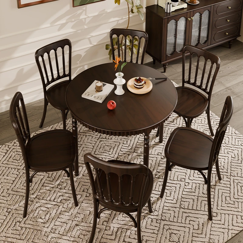 【亏米福利品】客拉客法式复古实木圆桌小户型简约雕刻线性家用圆形