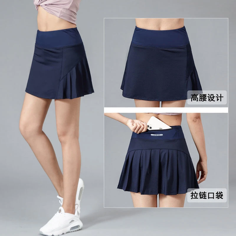 运动短裙女半身假两件防走光跑步百褶裙裤徒步速干健身瑜伽羽毛球