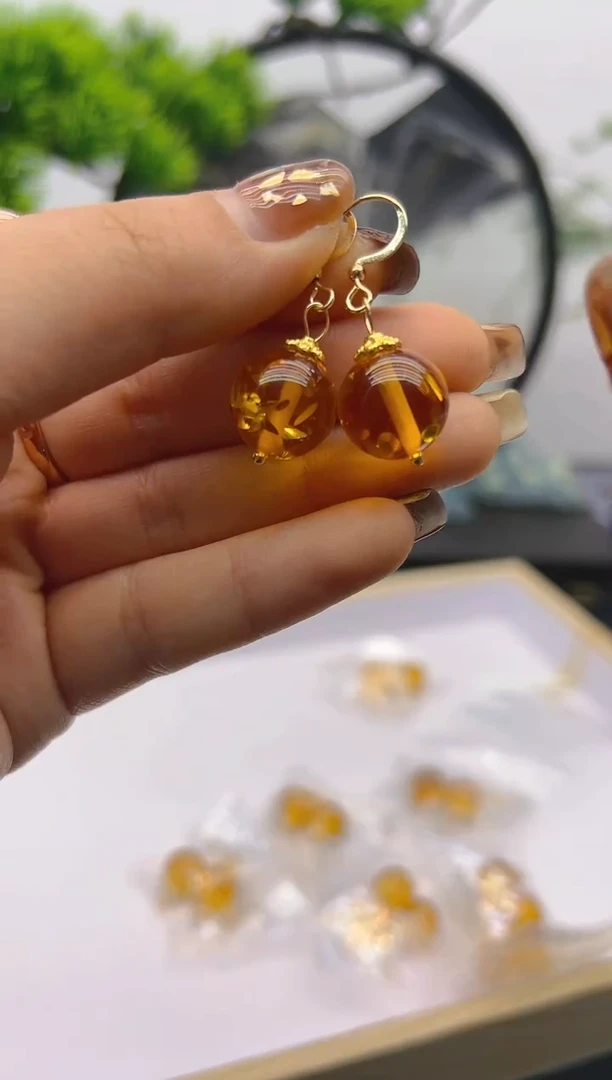 【闪购商品】琥珀（花珀）耳饰14K金镶嵌E79