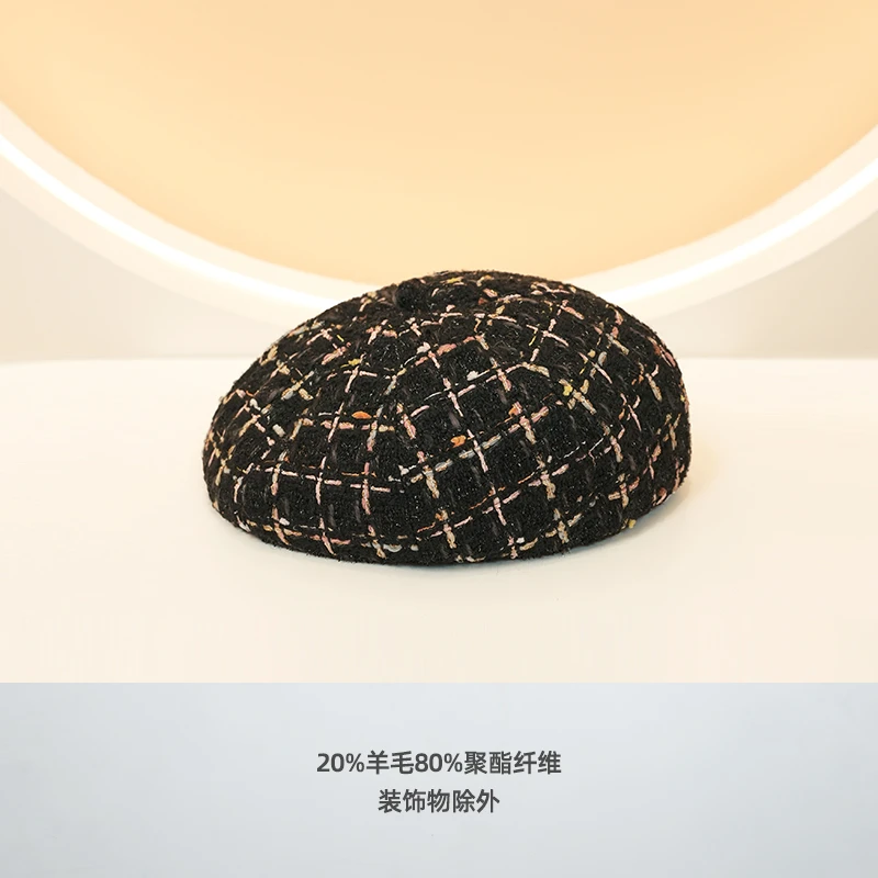 9680+9681TLOVE新款小香风街头时尚画家帽子格纹贝雷帽