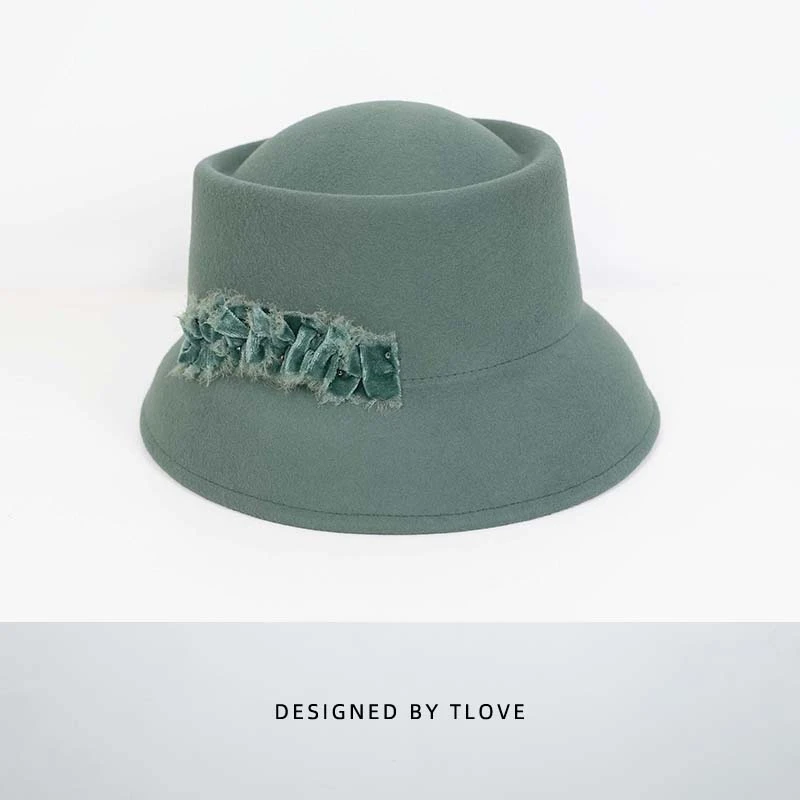 9642+TLOVE 新款秋冬季潮奢羊毛加绒保暖蝴蝶结洋气妈妈帽盆帽