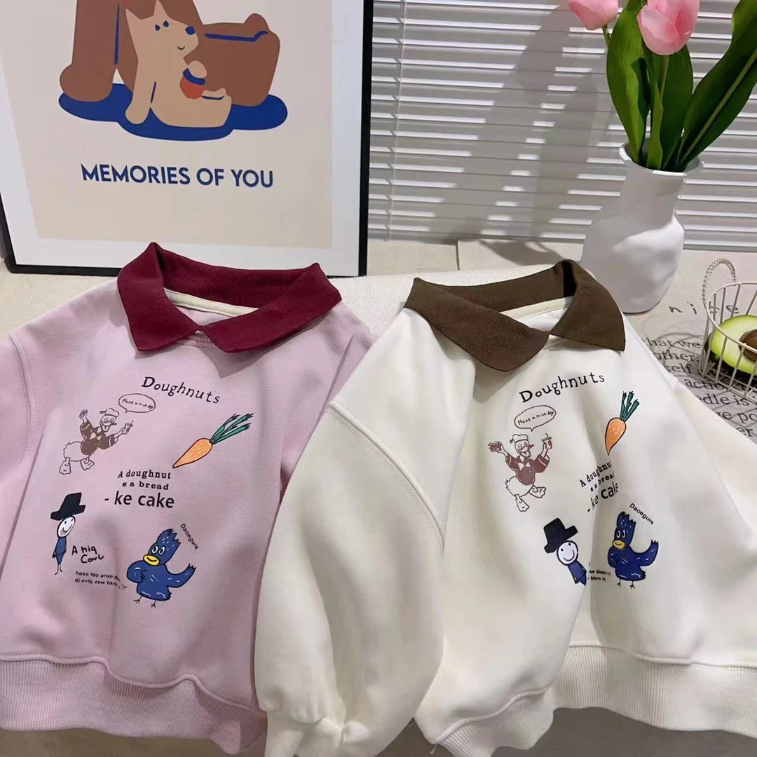 儿童卫衣2025春款新品女童上衣男童韩版宝宝休闲翻领小童卫衣洋气