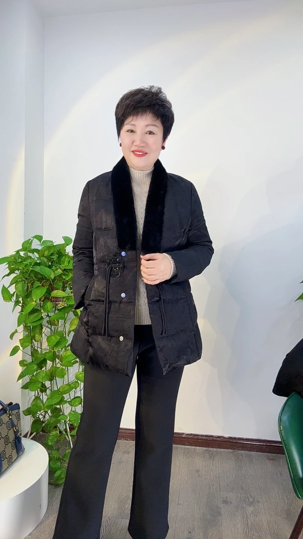 【于姐】88-55国风V领中长款外套保暖羽绒服（76左右）