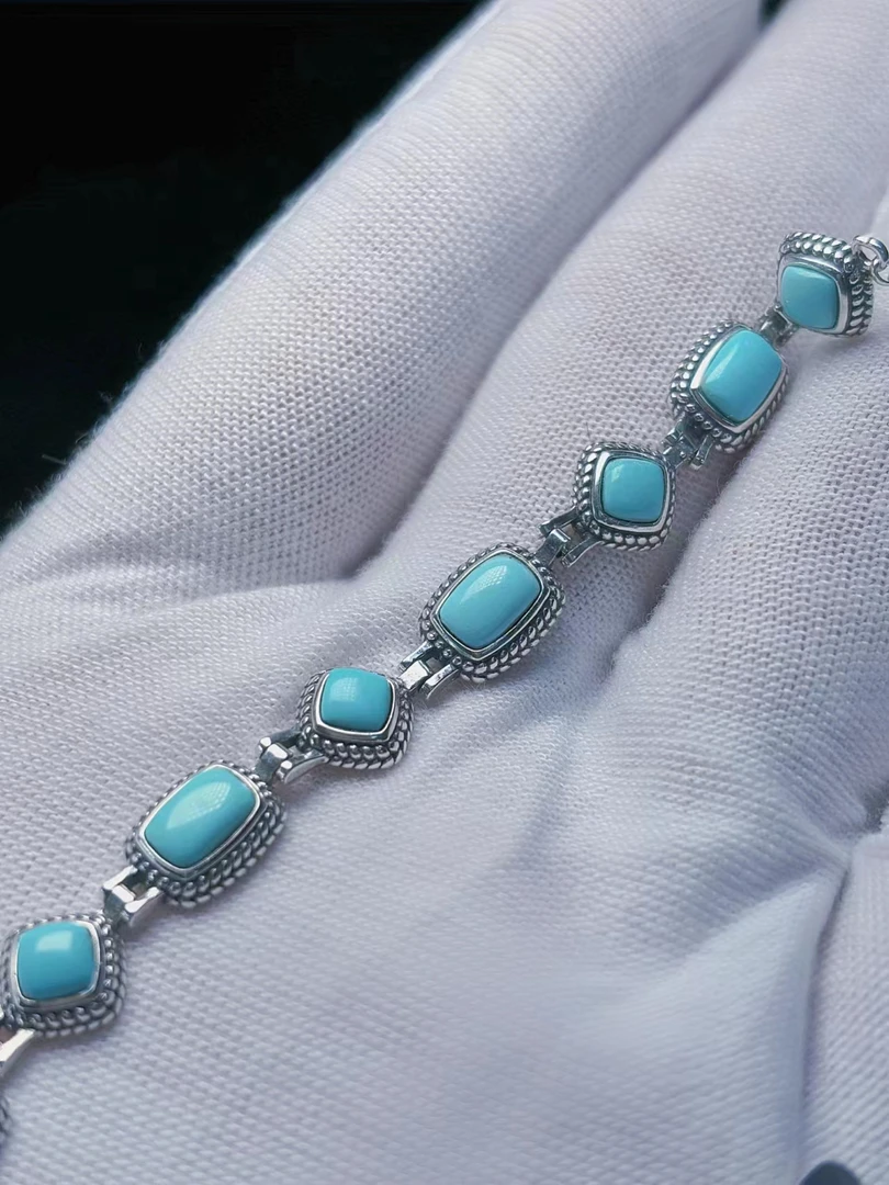 【巧石居】原矿绿松石时尚手链S925镶嵌手链