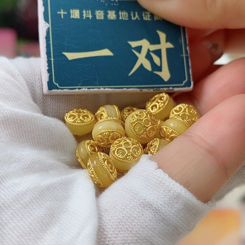 【闪购商品】蜜蜡珠宝奇石银S925镀金镶嵌多样性发货一对