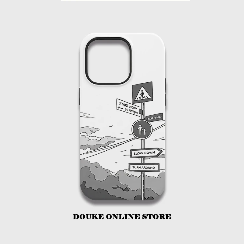 简约路牌适用苹果15promax手机壳iphone16男14防摔11创意13全包12