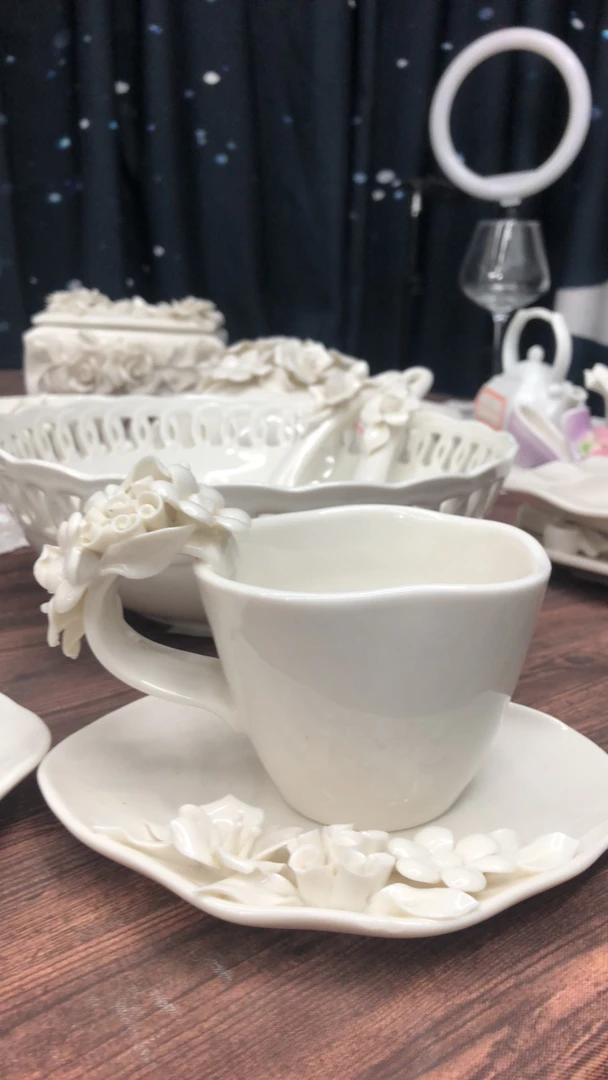 团团花咖啡杯碟一套微瑕