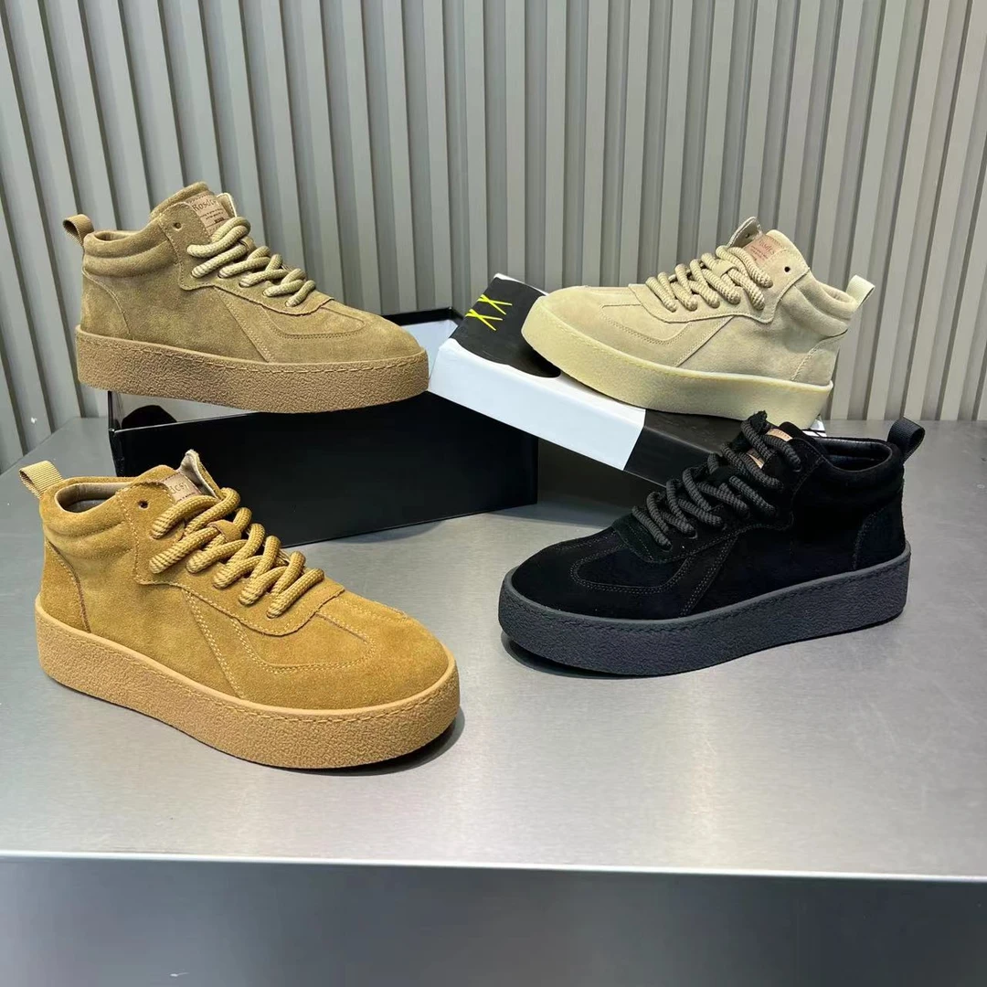 2024新款秋冬新款男士复古英伦工装板鞋厚底中帮休闲鞋