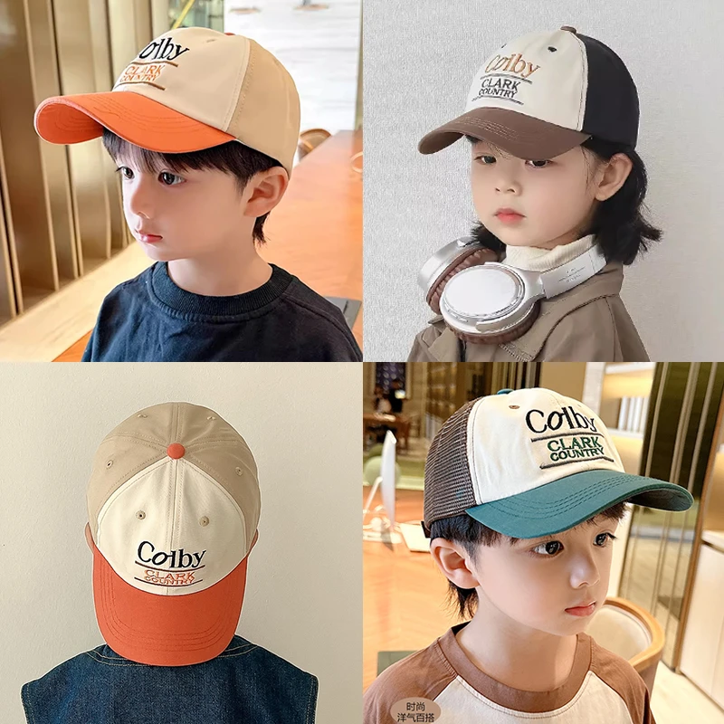 儿童帽子春夏季网帽韩版刺绣潮帅气男童拼色棒球帽户外休闲遮阳帽