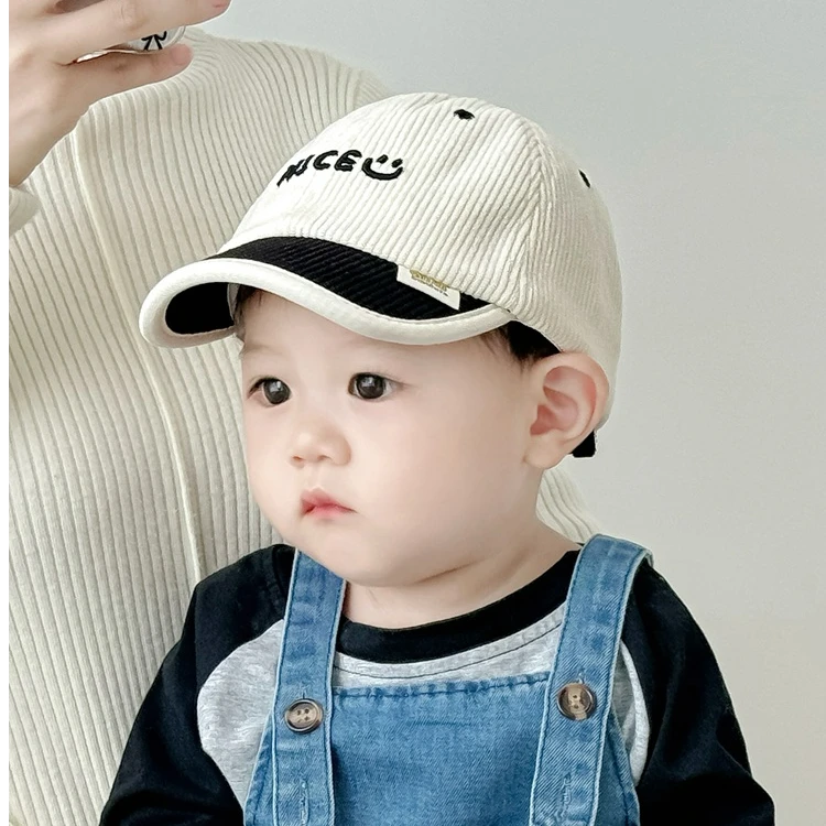 婴幼儿帽子秋冬灯芯绒刺绣NICE短檐鸭舌帽男女小宝宝百搭棒球帽